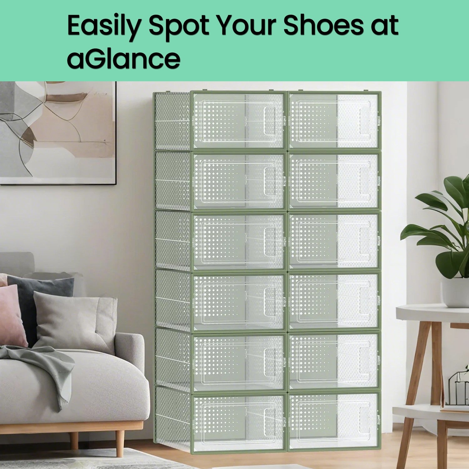 Shoe Storage Organizers – Transparent and White – Pack of 12 – Stackable Design, Fits UK Size 11