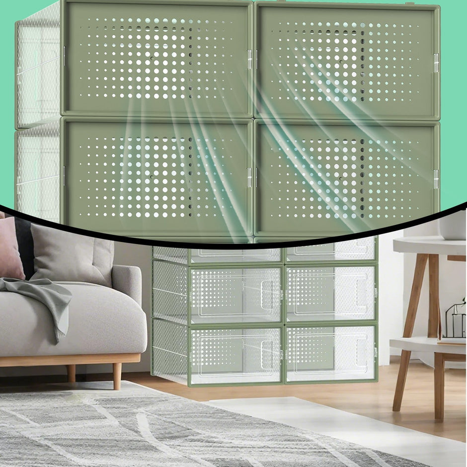 Shoe Storage Organizers – Transparent and White – Pack of 12 – Stackable Design, Fits UK Size 11