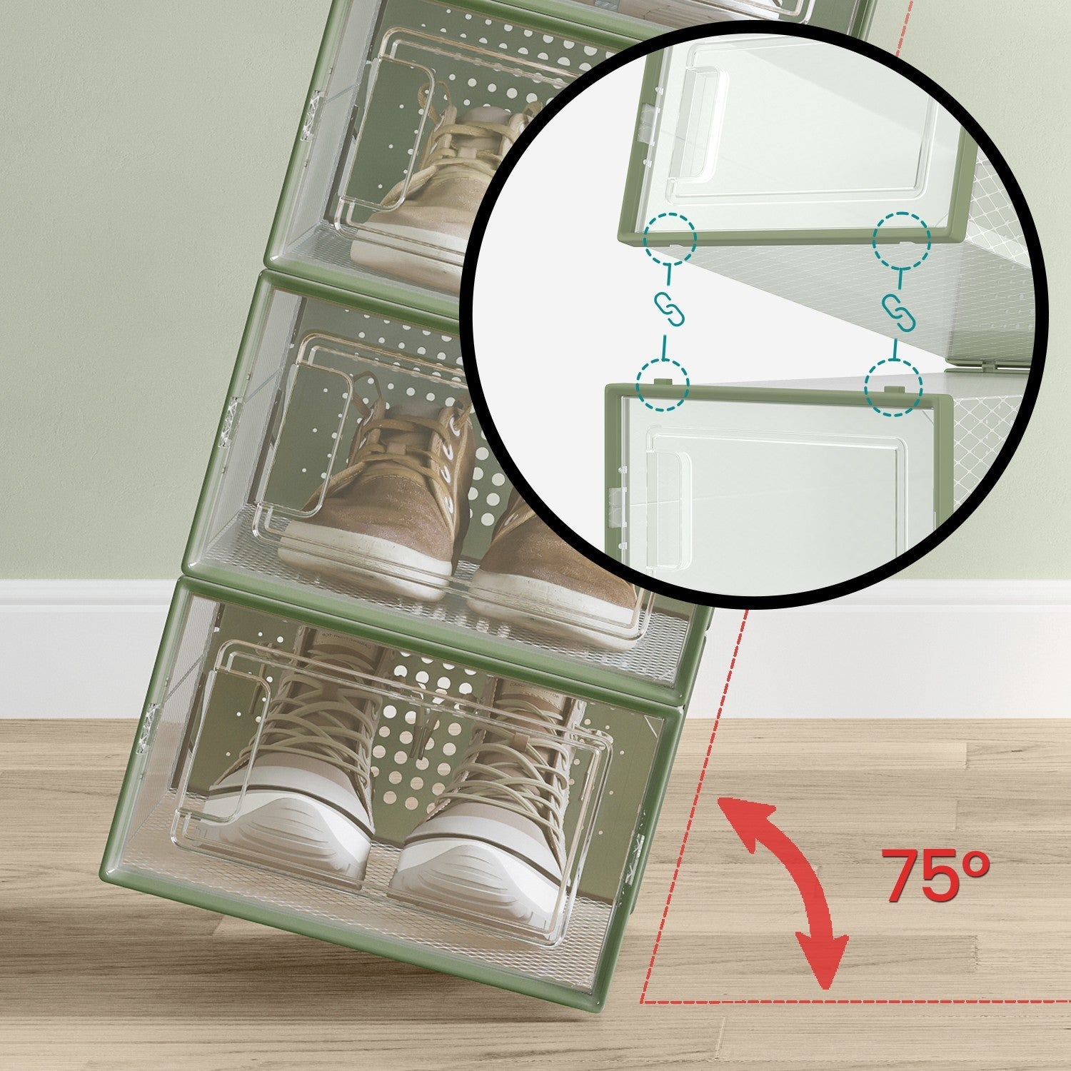 Shoe Storage Organizers – Transparent and White – Pack of 12 – Stackable Design, Fits UK Size 11