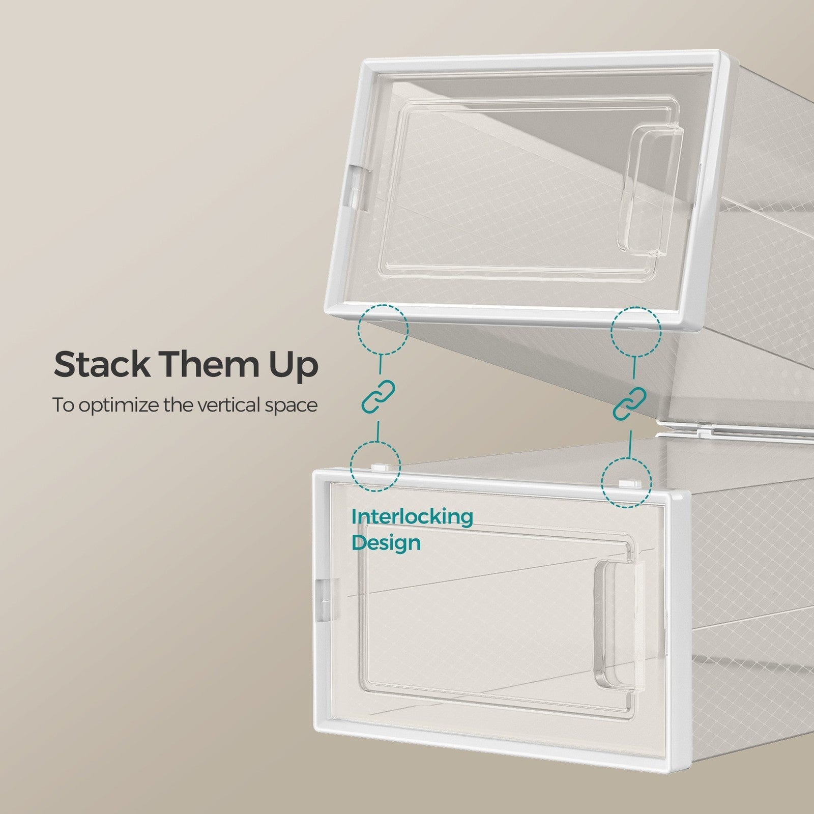 Shoe Storage Organizers – Transparent and White – Pack of 12 – Stackable Design – Suitable for UK Size 11