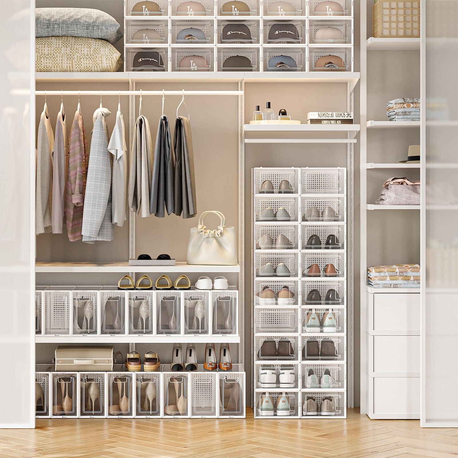 Shoe Storage Organizers – Transparent and White – Pack of 12 – Stackable Design – Suitable for UK Size 11