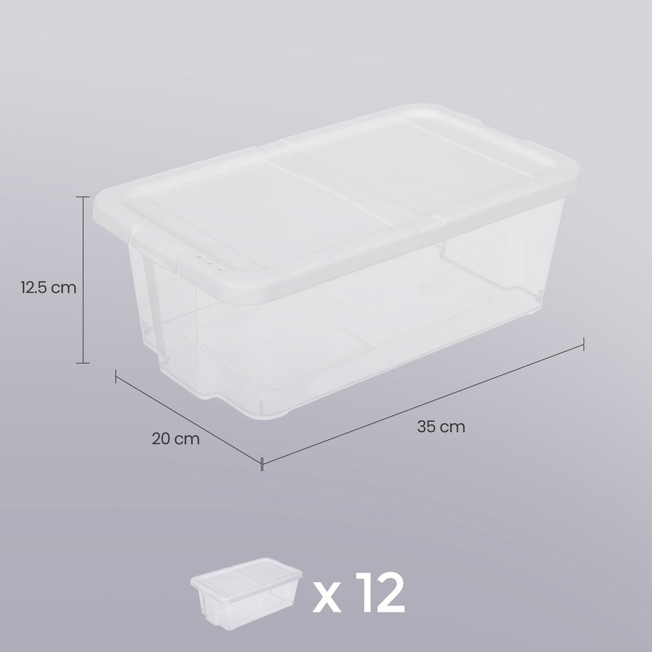Set of 12 Shoe Boxes – Plastic – Transparent – Stackable with Lids