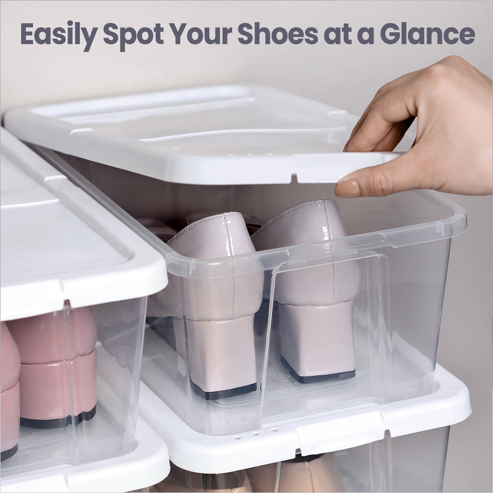 Set of 12 Shoe Boxes – Plastic – Transparent – Stackable with Lids