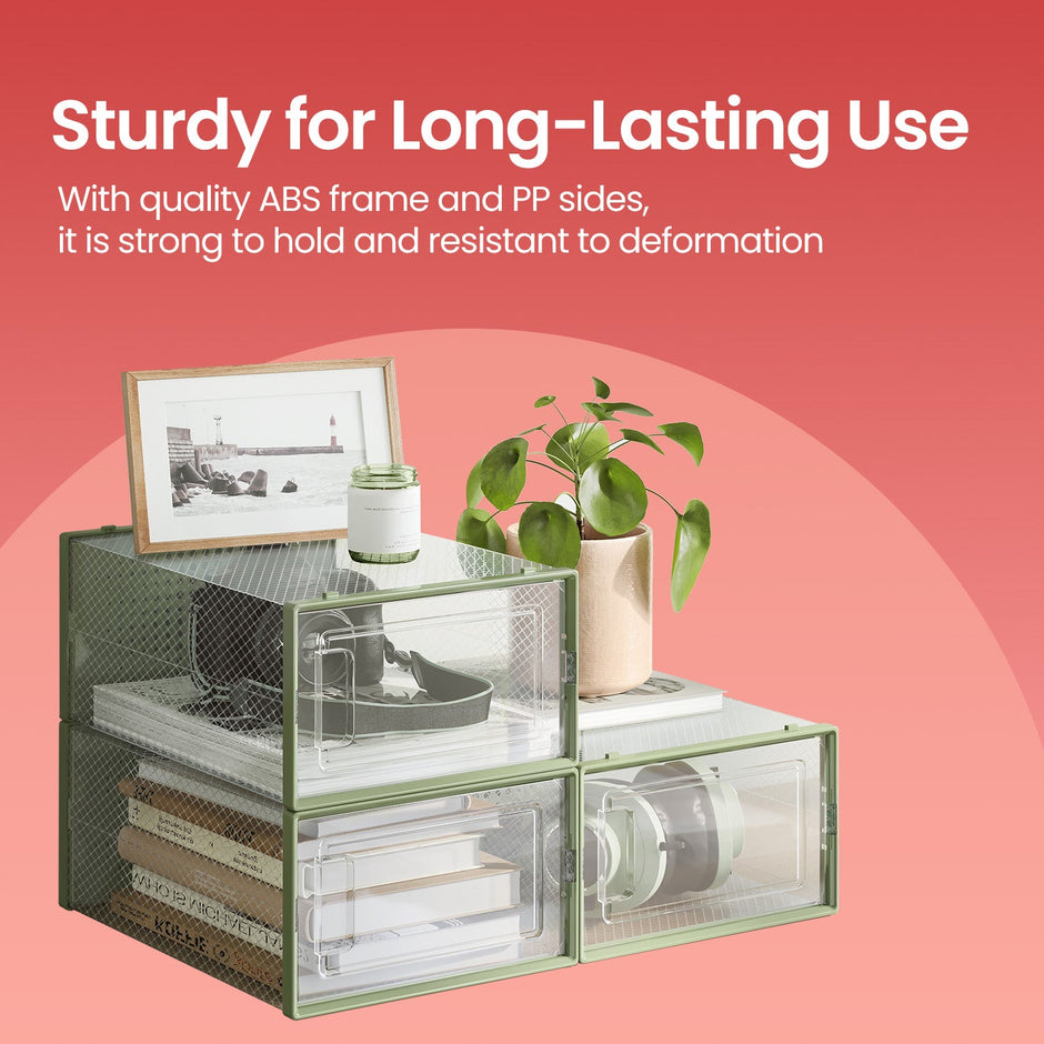 Shoe Storage Organizers – Plastic – Transparent and White – Stackable, Pack of 18, Fits UK Size 13
