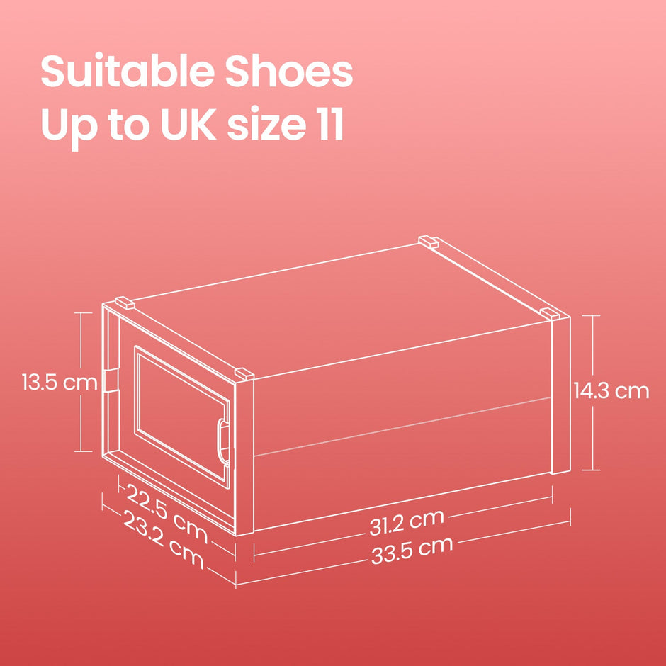 Shoe Storage Organizers – Plastic – Transparent and White – Stackable, Pack of 18, Fits UK Size 13