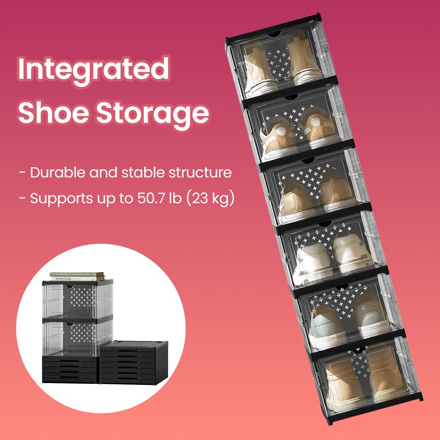 Set of 12 Stackable Foldable Shoe Storage Organizers – Transparent – For US Size 13