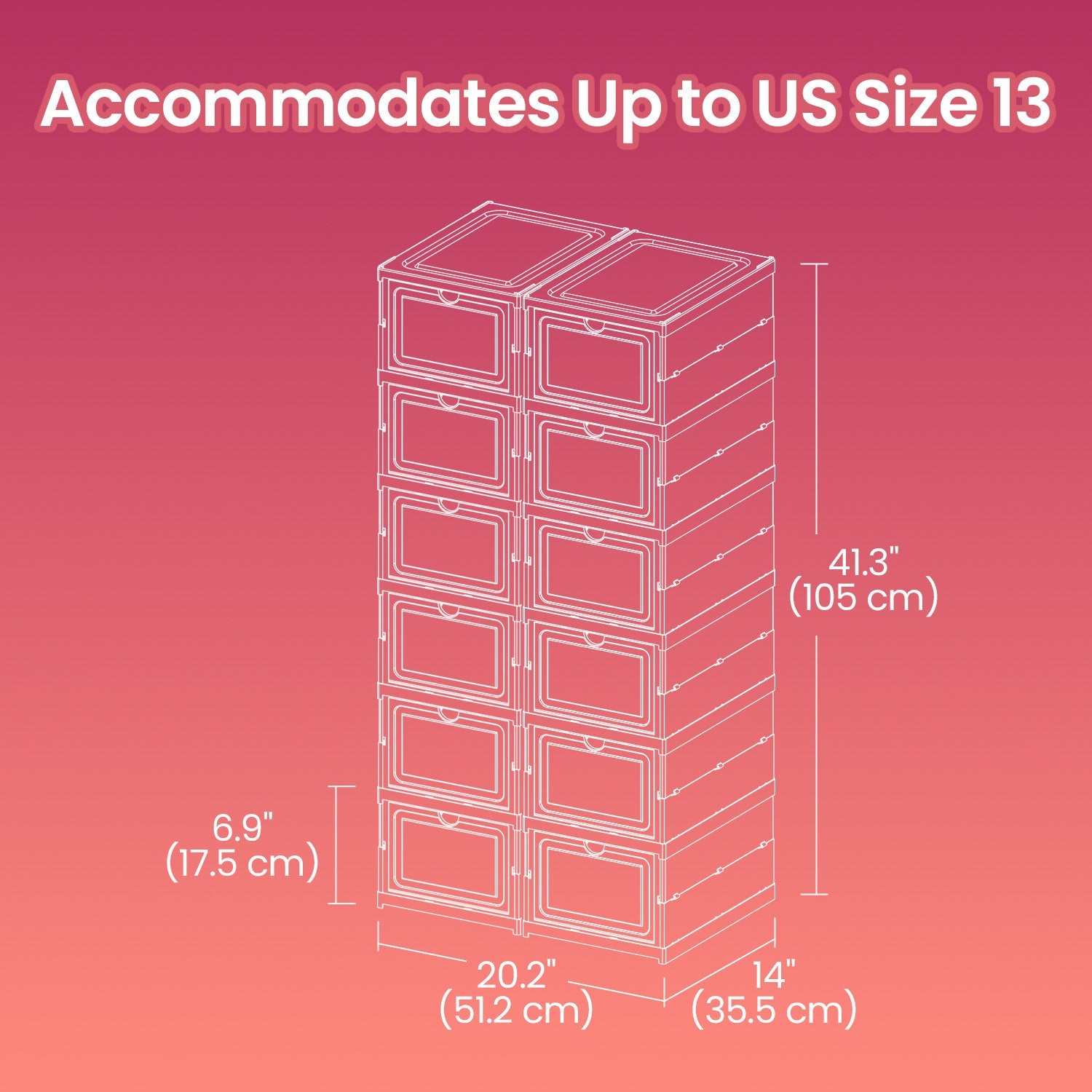 Set of 12 Stackable Foldable Shoe Storage Organizers – Transparent – For US Size 13