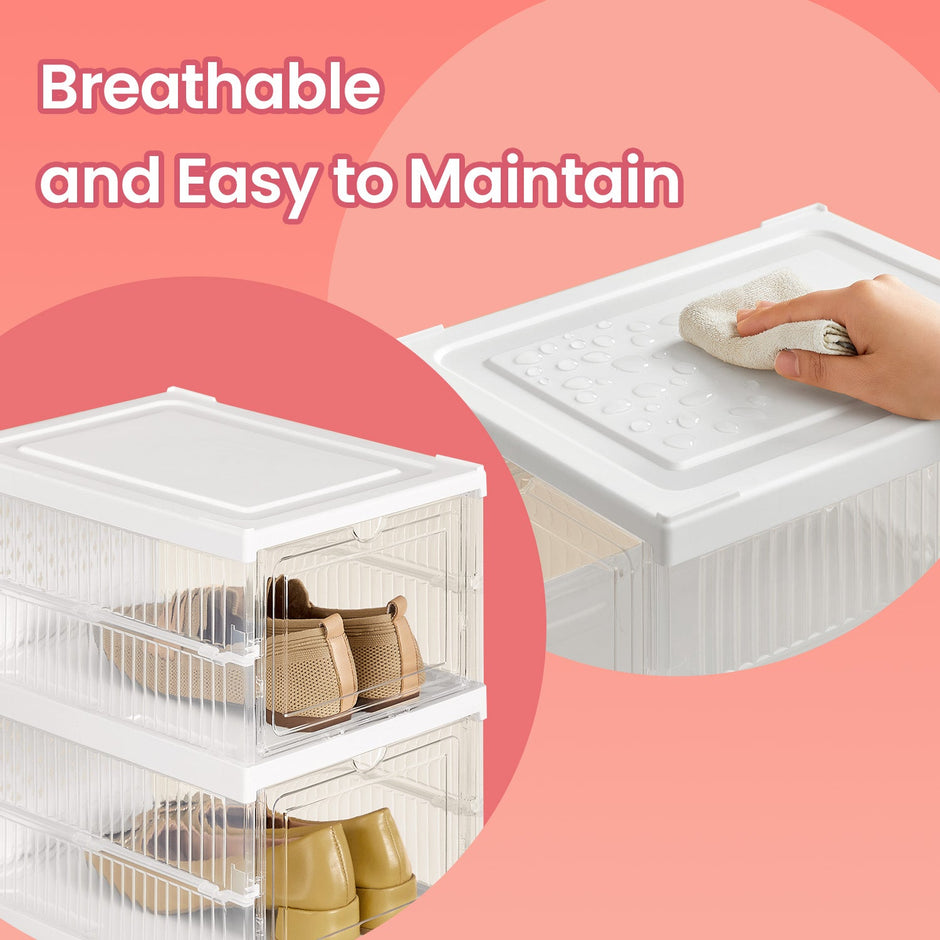 Set of 12 Stackable Foldable Shoe Storage Organizers – Transparent – For US Size 13