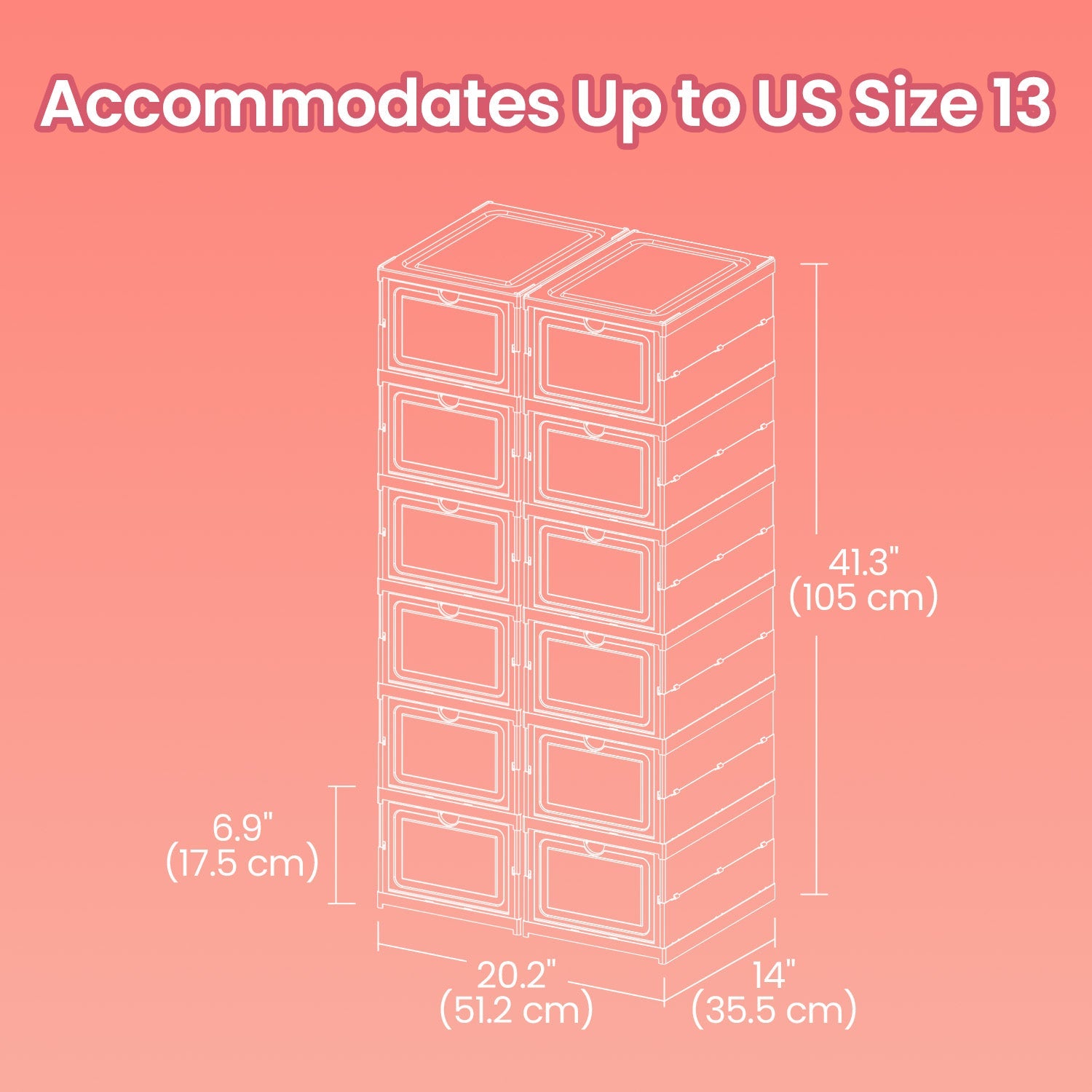 Set of 12 Stackable Foldable Shoe Storage Organizers – Transparent – For US Size 13