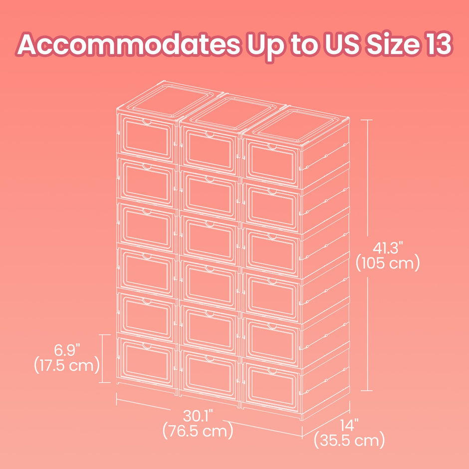 Shoe Storage Organizer Set – Transparent and Ink Black – Stackable and Foldable – Fits Up to US Size 13
