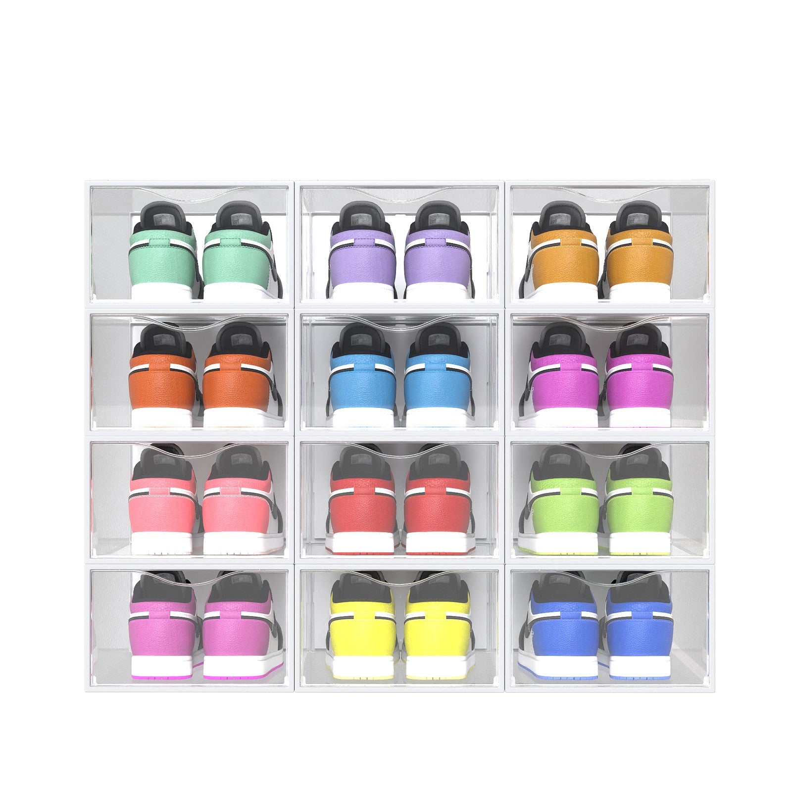 Shoe Storage Organizer – Plastic – Transparent and Cloud White – Set of 12 Stackable Boxes