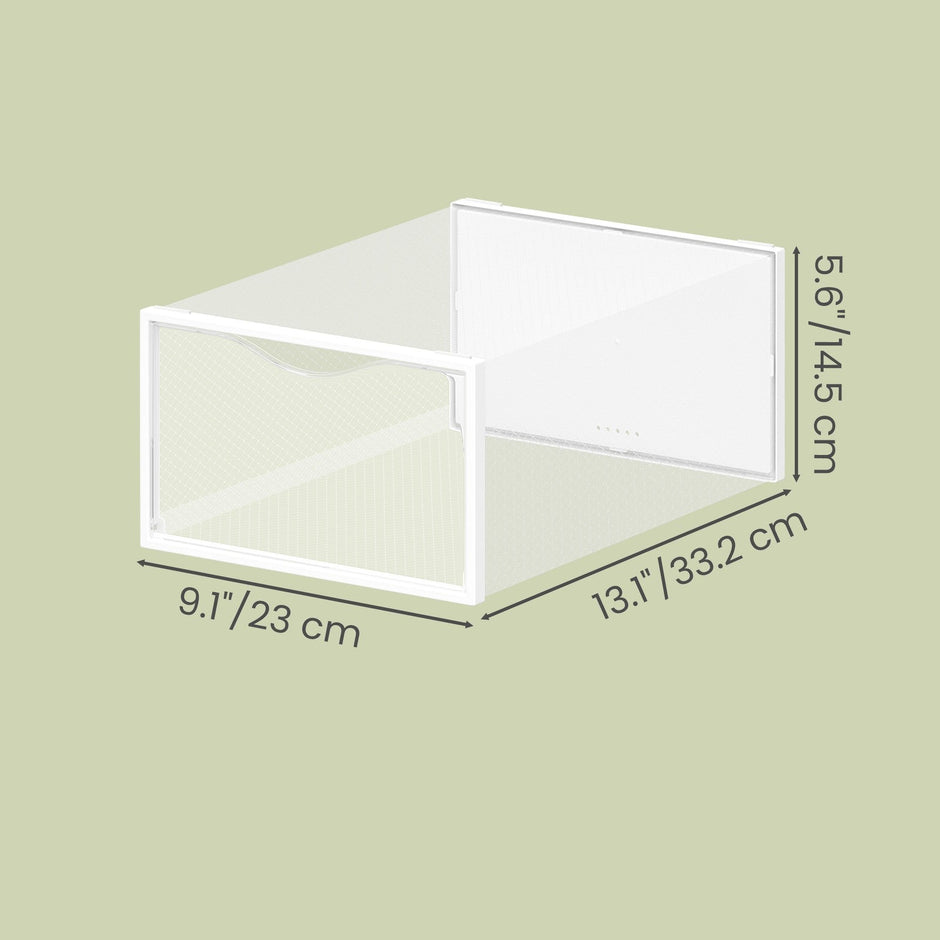 Shoe Storage Organizer – Plastic – Transparent and Cloud White – Set of 12 Stackable Boxes