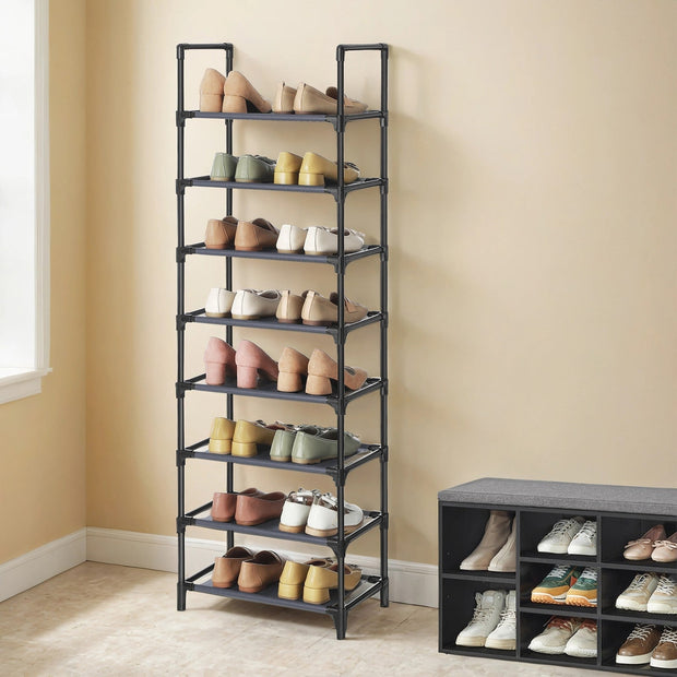 8-Tier Shoe Rack – Metal Frame and Non-Woven Fabric – Grey – Multifunctional Organizer for 16-20 Pairs