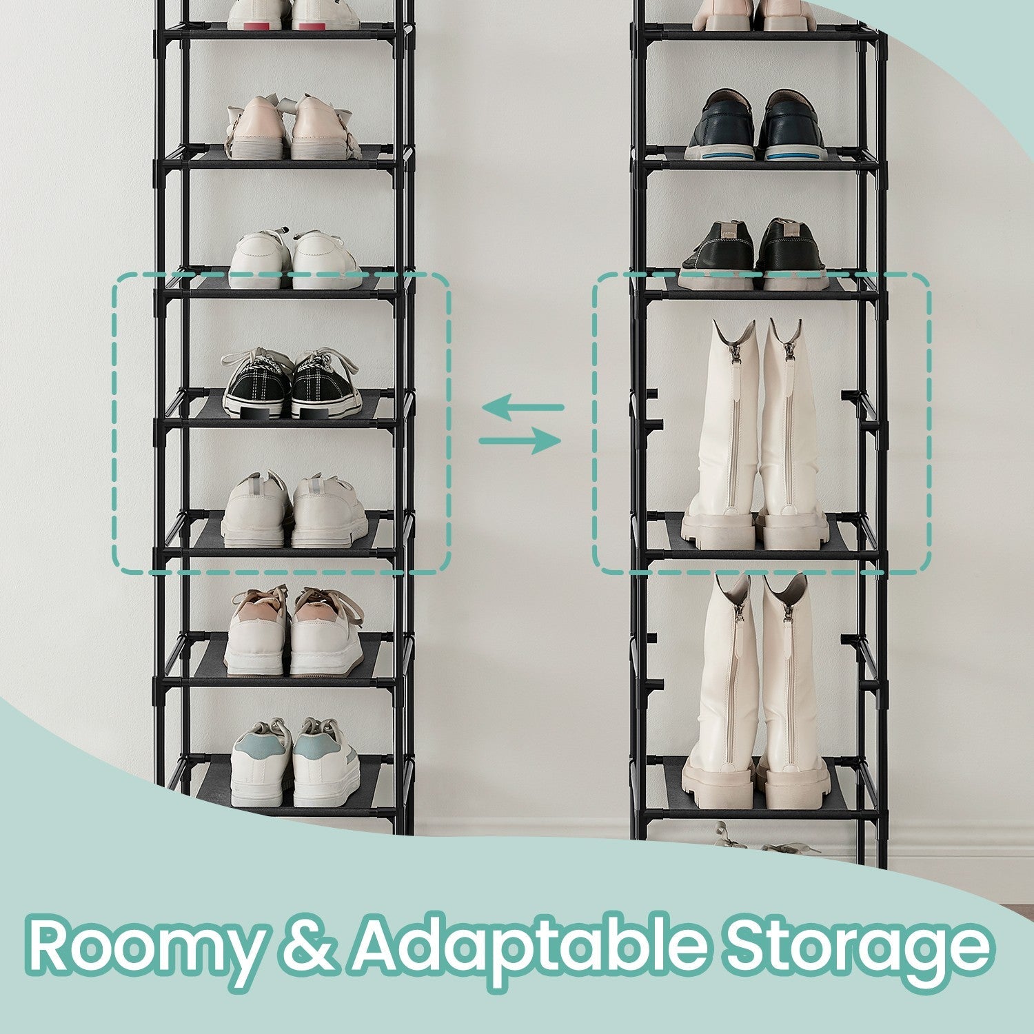 Shoe Rack – Metal Frame – Black – 10-Tier Space-Saving Shoe Storage Organizer