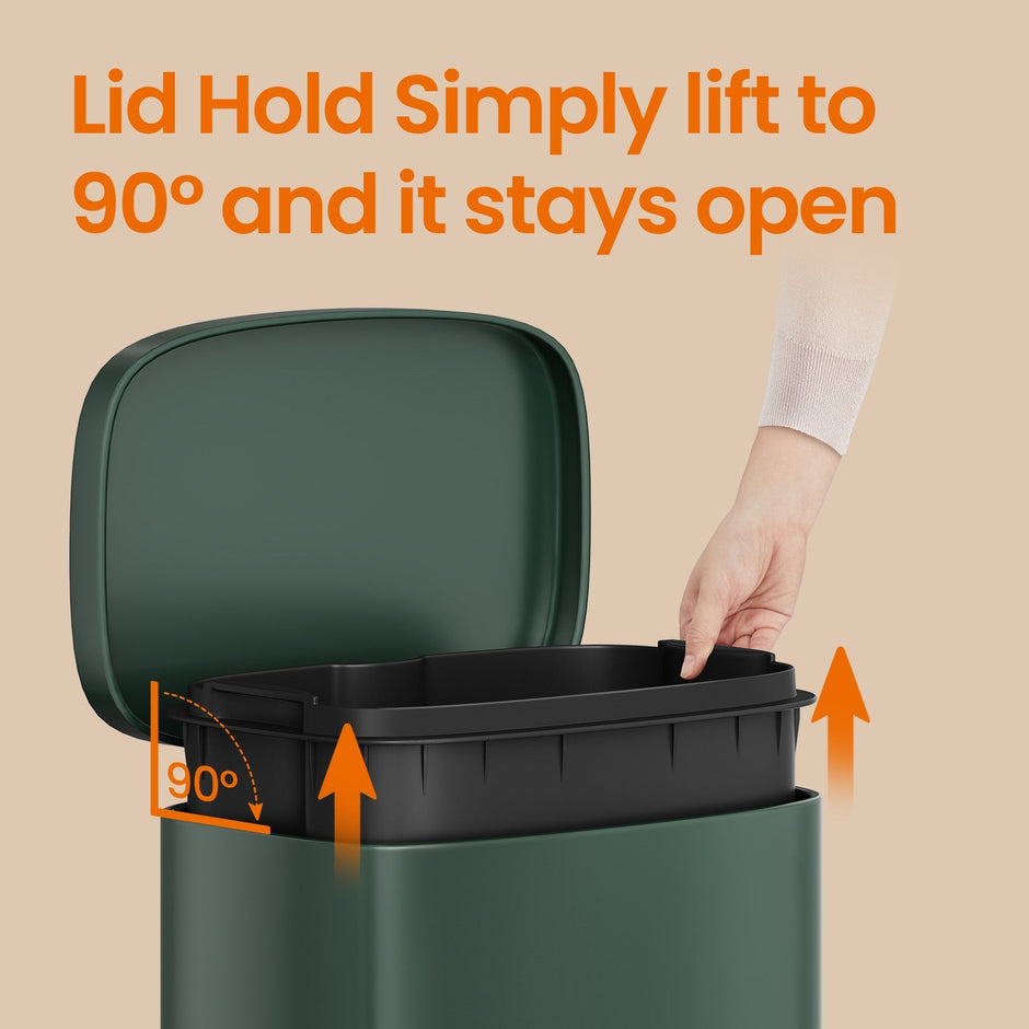 Pedal Rubbish Bin – Stainless Steel – Green – 30 Litre Capacity with Soft-Close Lid and Inner Bucket
