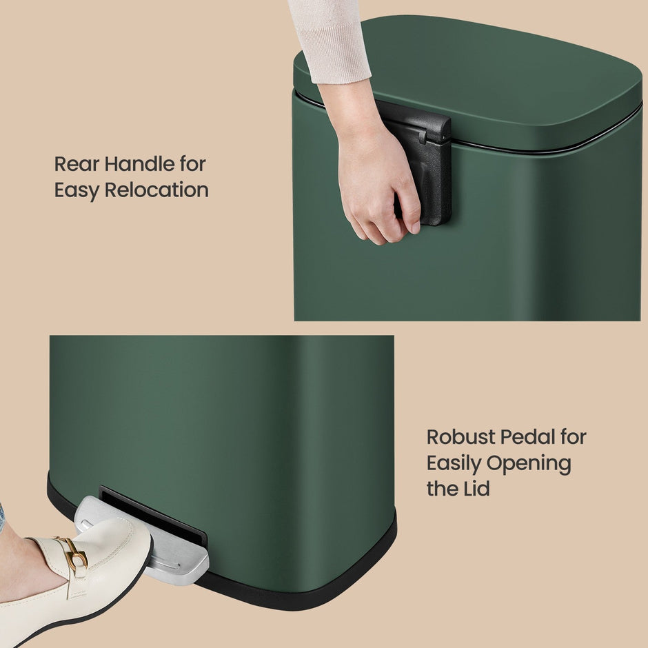 Pedal Rubbish Bin – Stainless Steel – Green – 30 Litre Capacity with Soft-Close Lid and Inner Bucket