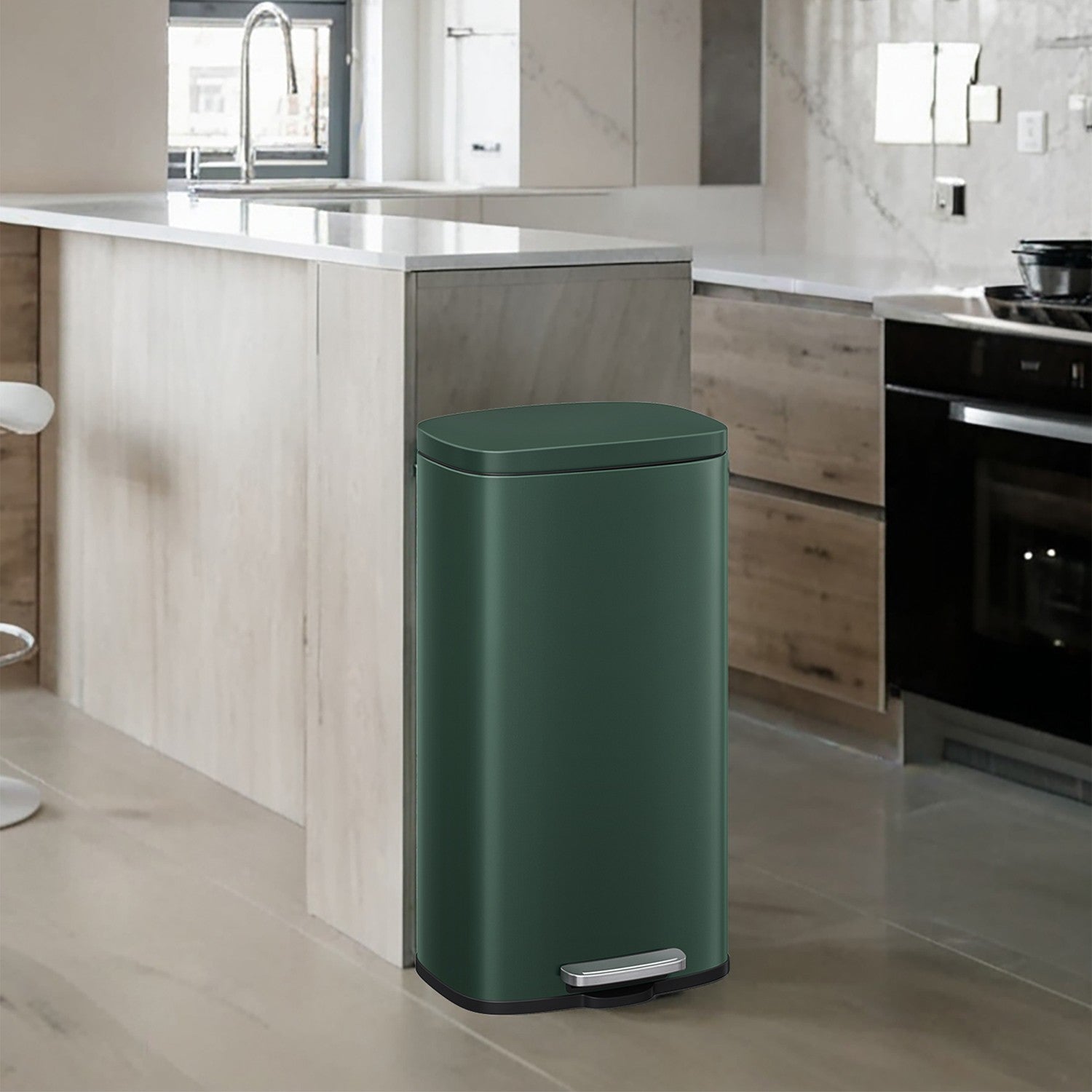 Pedal Rubbish Bin – Stainless Steel – Green – 30 Litre Capacity with Soft-Close Lid and Inner Bucket