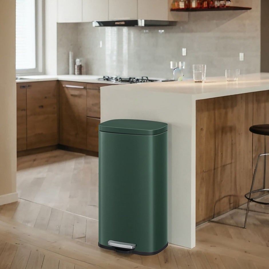 Pedal Rubbish Bin – Stainless Steel – Green – 30 Litre Capacity with Soft-Close Lid and Inner Bucket