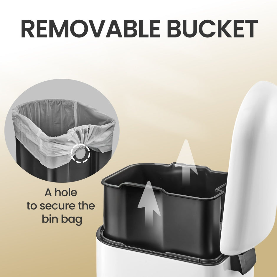 Slim Pedal Bin – Steel – Silver – 10L Capacity with Removable Inner Bucket and Slow Close Feature