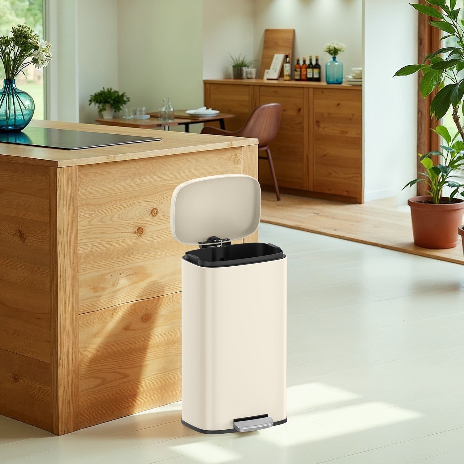 Pedal Rubbish Bin – Stainless Steel – Beige – Soft-Close Lid with Inner Bucket
