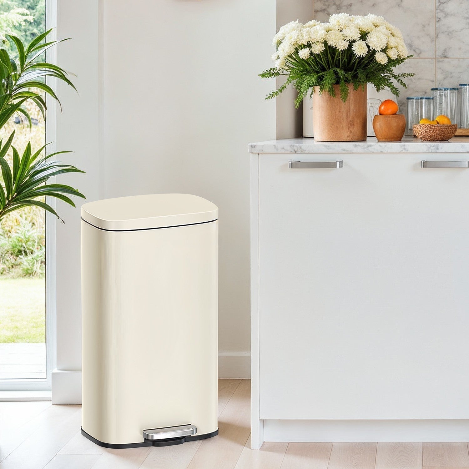 Pedal Rubbish Bin – Stainless Steel – Beige – Soft-Close Lid with Inner Bucket