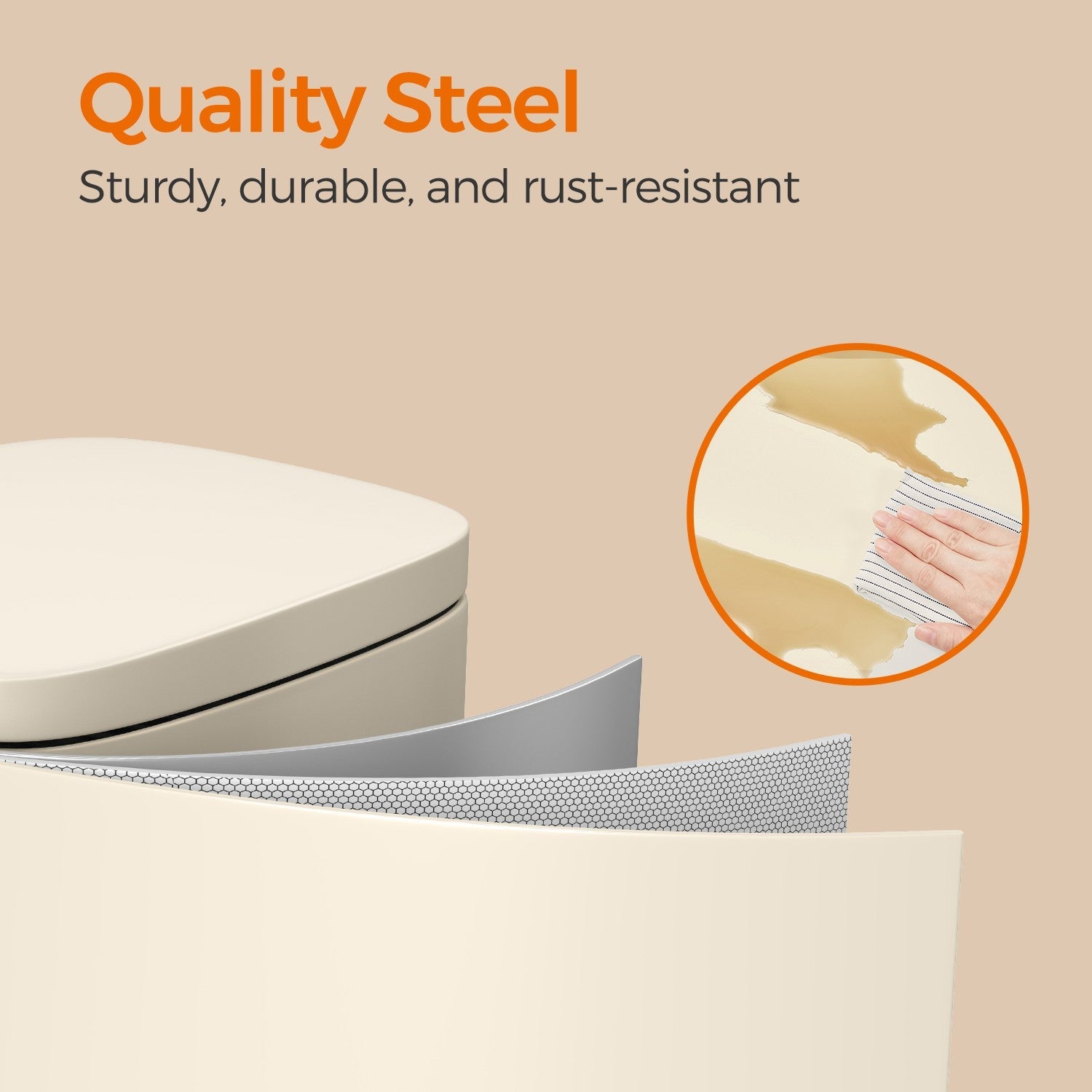 Pedal Rubbish Bin – Stainless Steel – Beige – Soft-Close Lid with Inner Bucket