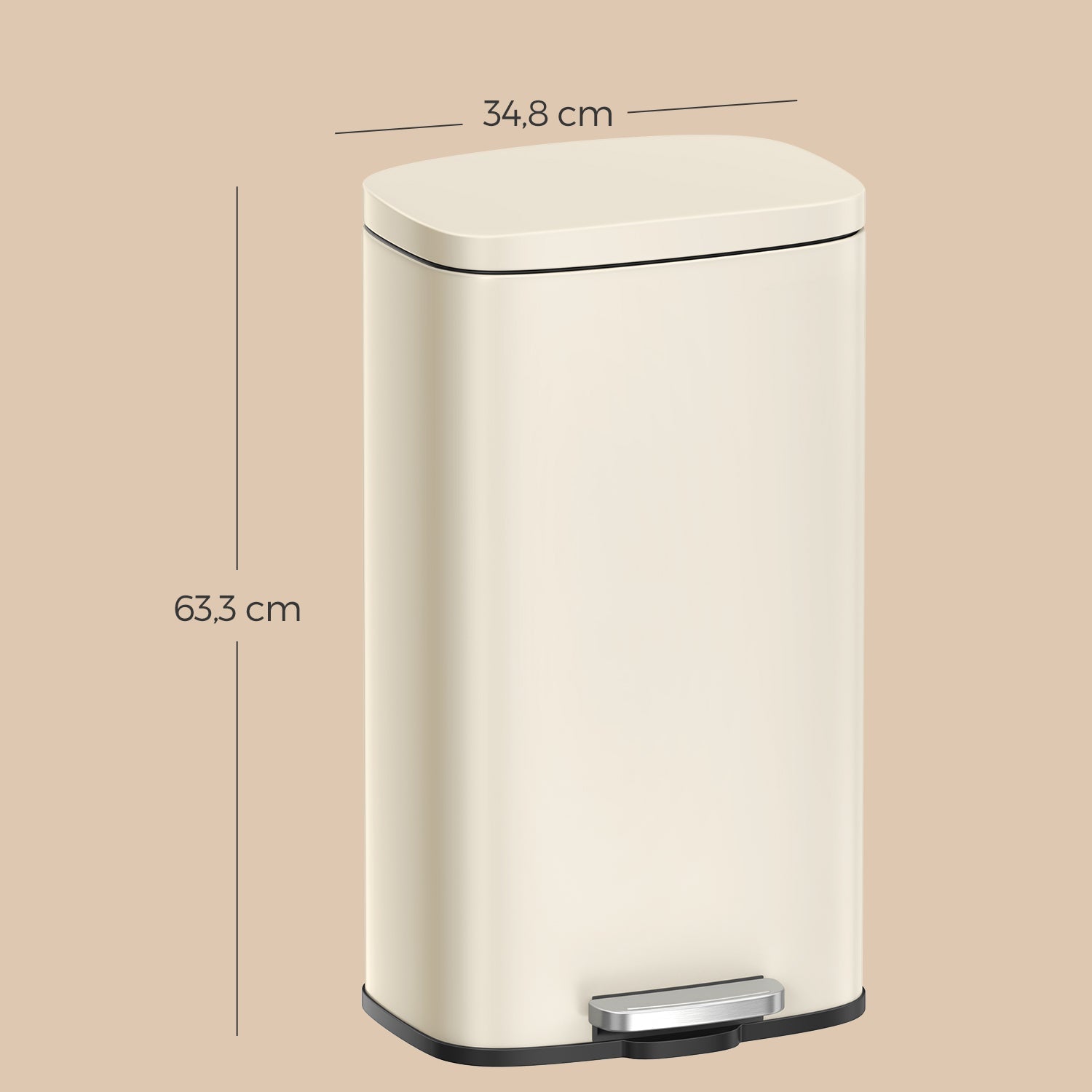 Pedal Rubbish Bin – Stainless Steel – Beige – Soft-Close Lid with Inner Bucket