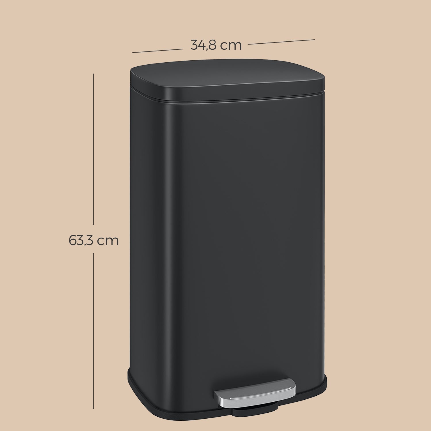 Pedal Rubbish Bin – Stainless Steel – Black – 30L Capacity, Soft-Close Lid, Inner Plastic Bucket