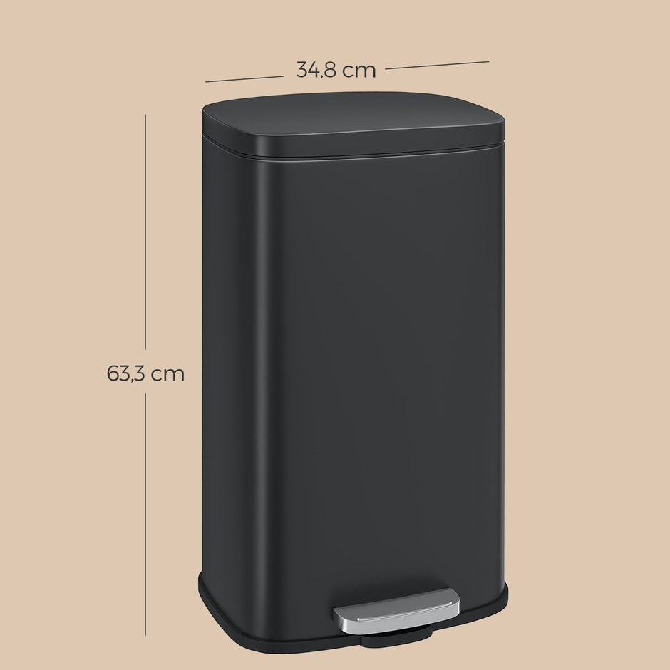 Pedal Rubbish Bin – Stainless Steel – Black – 30L Capacity, Soft-Close Lid, Inner Plastic Bucket
