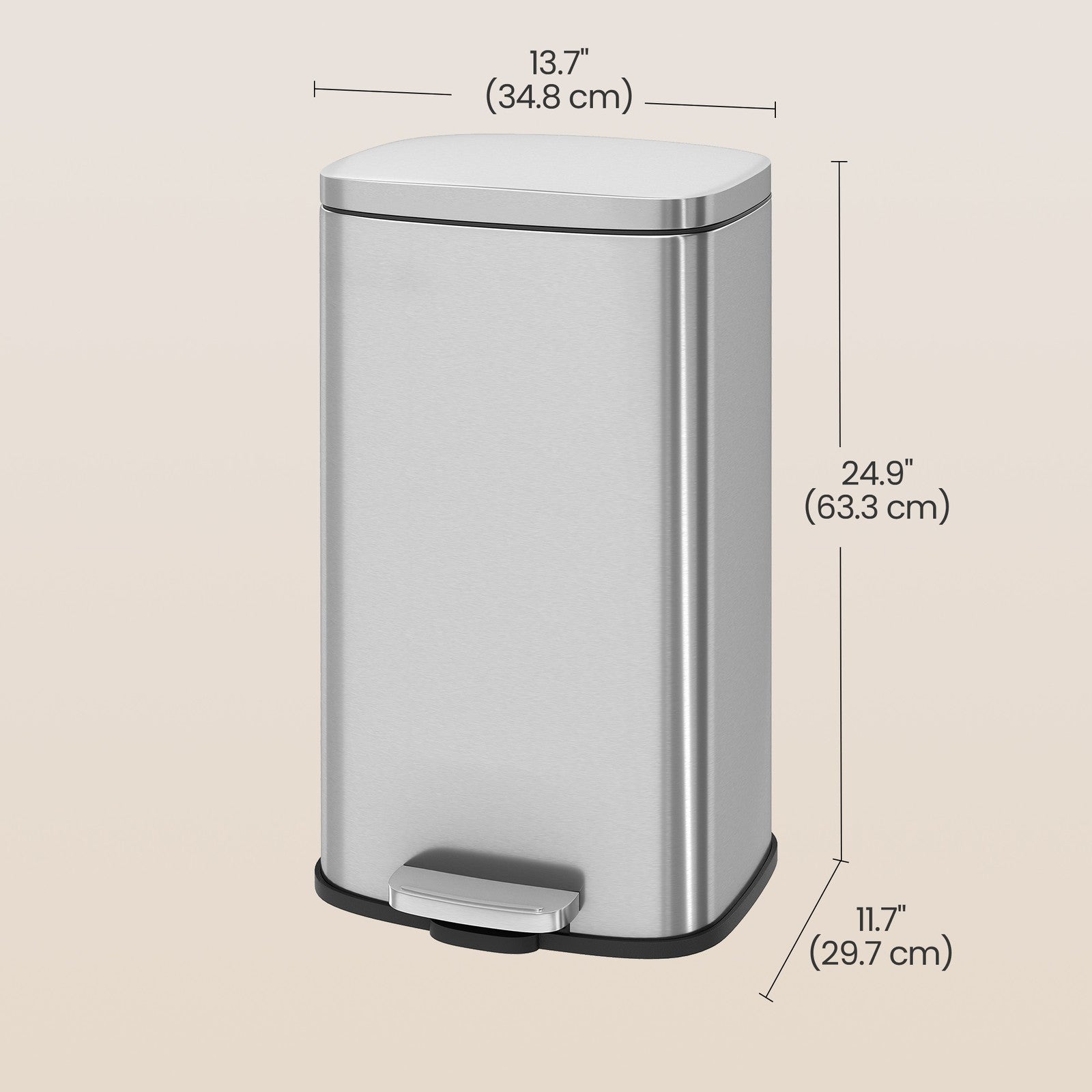 30L Stainless Steel Kitchen Rubbish Bin – Silver – Soft-Close Lid with Inner Bucket