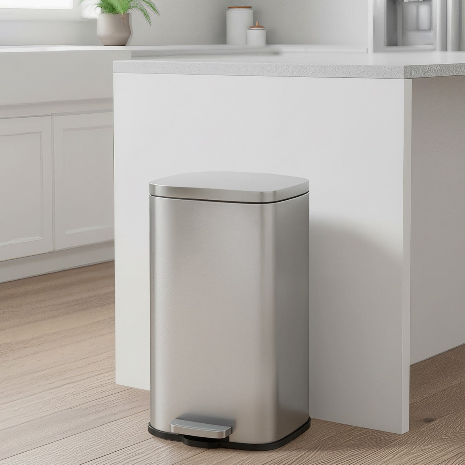 30L Stainless Steel Kitchen Rubbish Bin – Silver – Soft-Close Lid with Inner Bucket