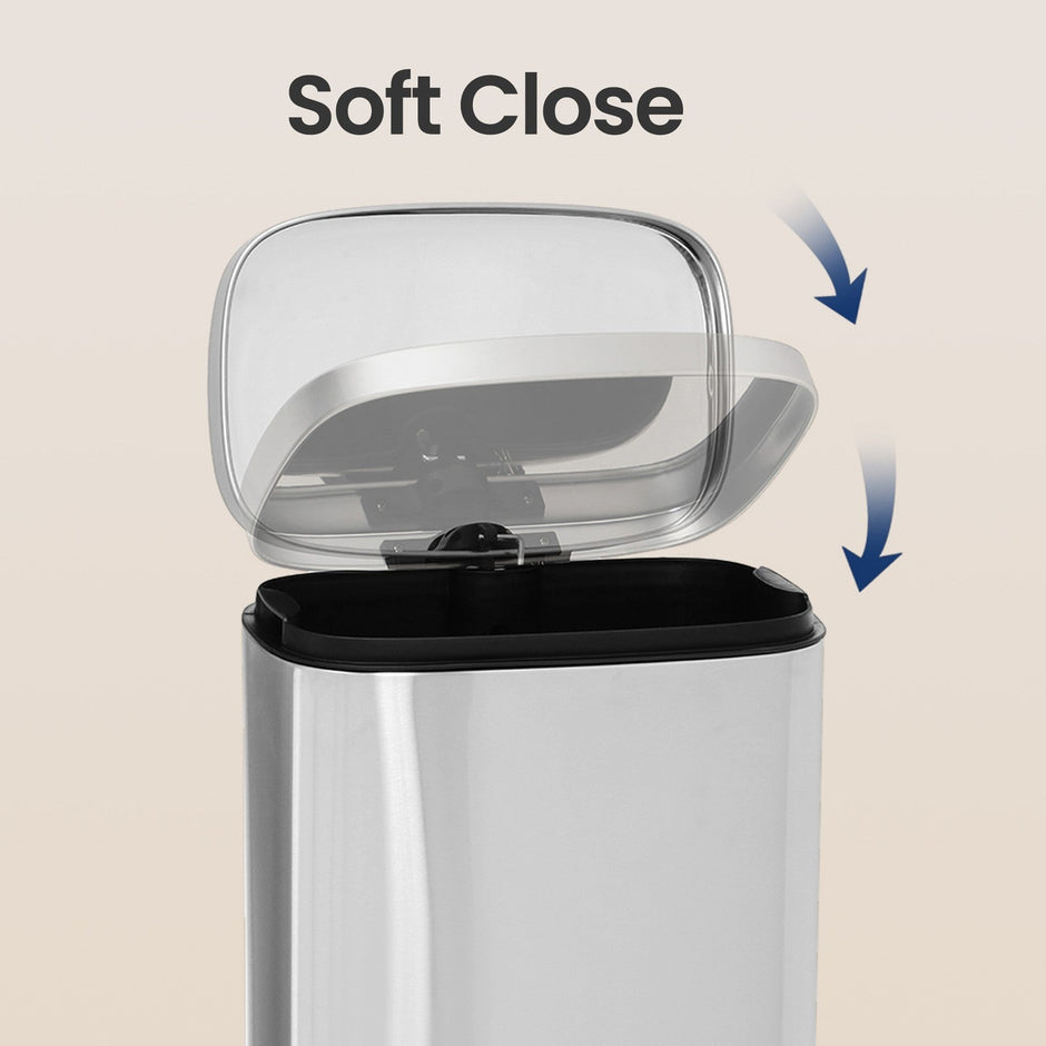 30L Stainless Steel Kitchen Rubbish Bin – Silver – Soft-Close Lid with Inner Bucket