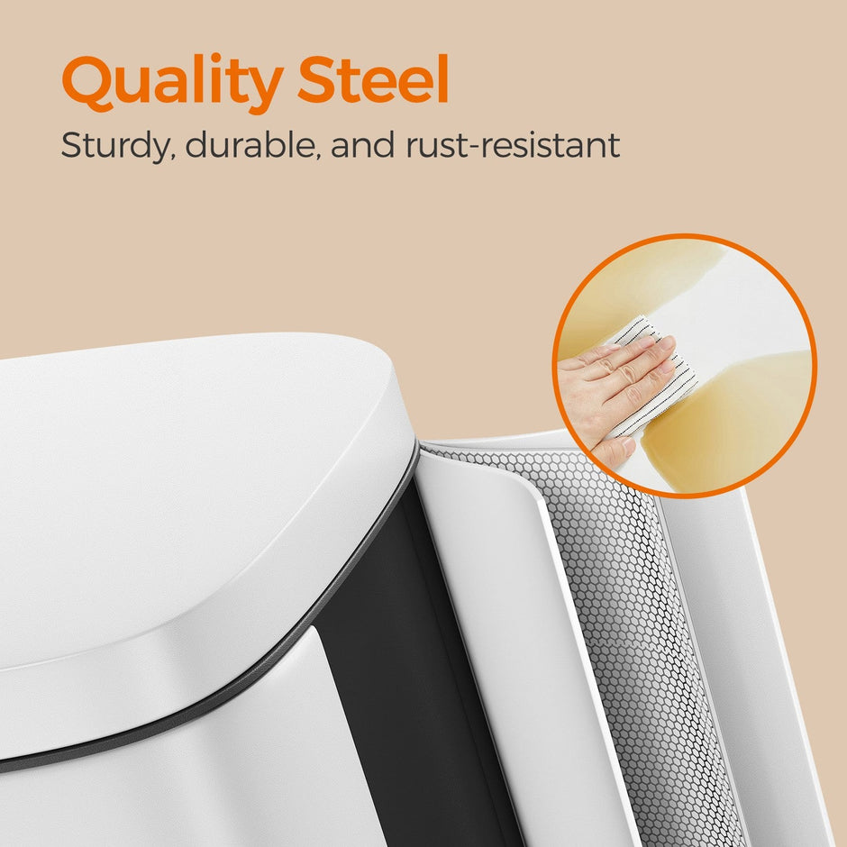 Pedal Rubbish Bin – Stainless Steel – White – Soft-Close Lid with Inner Bucket, 30L