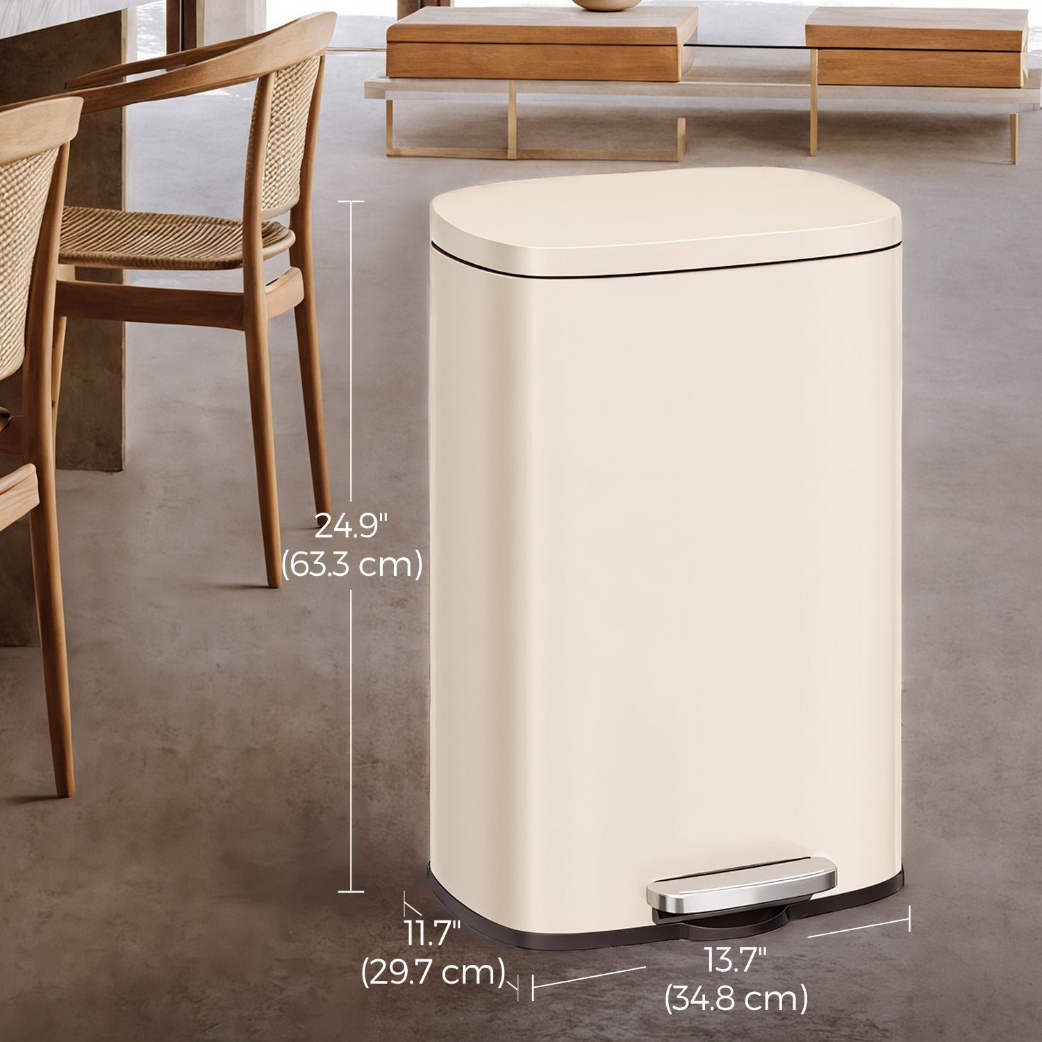Pedal Trash Bin – Stainless Steel – Beige – Soft Close with Removable Inner Bucket – 50 L Capacity