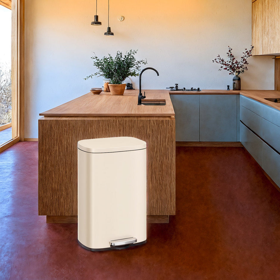 Pedal Trash Bin – Stainless Steel – Beige – Soft Close with Removable Inner Bucket – 50 L Capacity