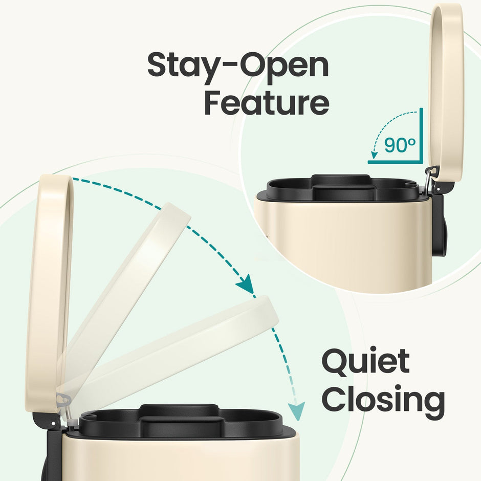 Pedal Trash Bin – Stainless Steel – Beige – Soft Close with Removable Inner Bucket – 50 L Capacity