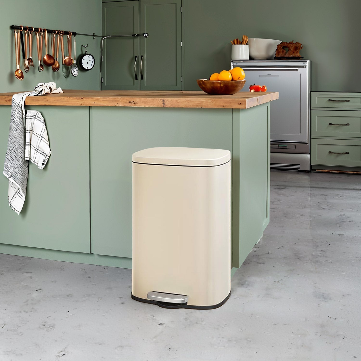 Pedal Trash Bin – Stainless Steel – Beige – Soft Close with Removable Inner Bucket – 50 L Capacity