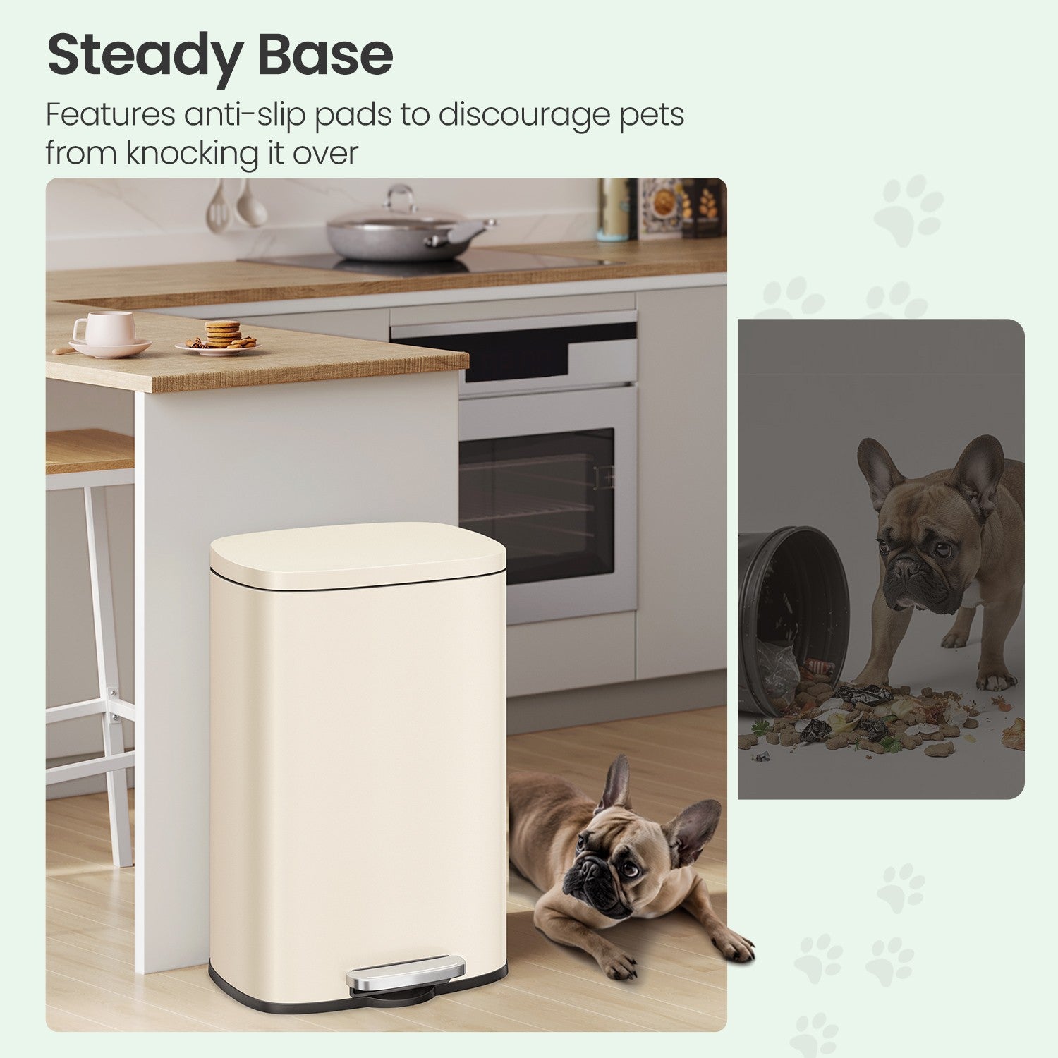 Pedal Trash Bin – Stainless Steel – Beige – Soft Close with Removable Inner Bucket – 50 L Capacity
