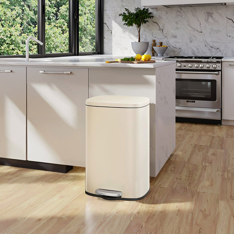 Pedal Trash Bin – Stainless Steel – Beige – Soft Close with Removable Inner Bucket – 50 L Capacity