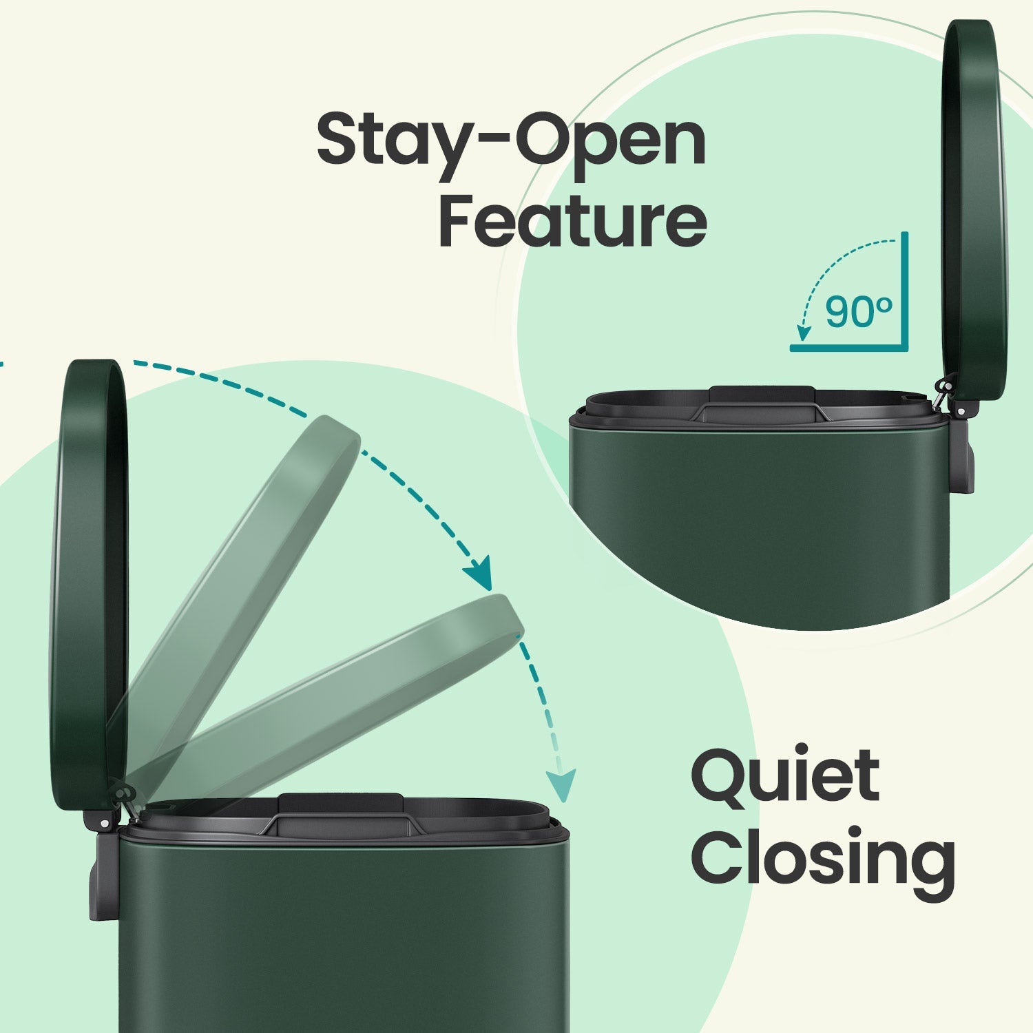 Pedal Rubbish Bin – Stainless Steel – Green – 50 L Soft Close with Removable Inner Bucket
