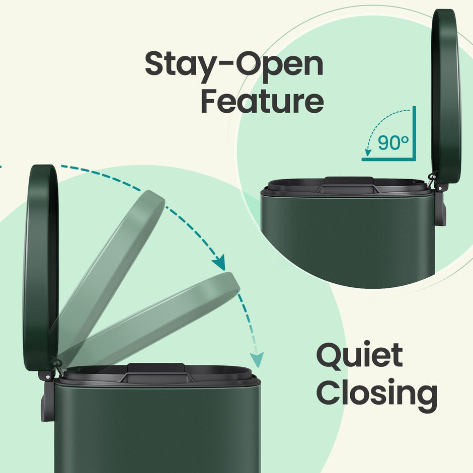 Pedal Rubbish Bin – Stainless Steel – Green – 50 L Soft Close with Removable Inner Bucket