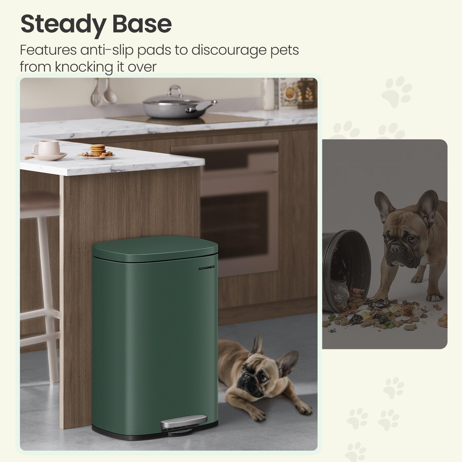 Pedal Rubbish Bin – Stainless Steel – Green – 50 L Soft Close with Removable Inner Bucket