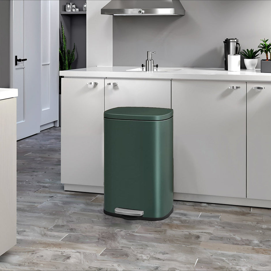 Pedal Rubbish Bin – Stainless Steel – Green – 50 L Soft Close with Removable Inner Bucket