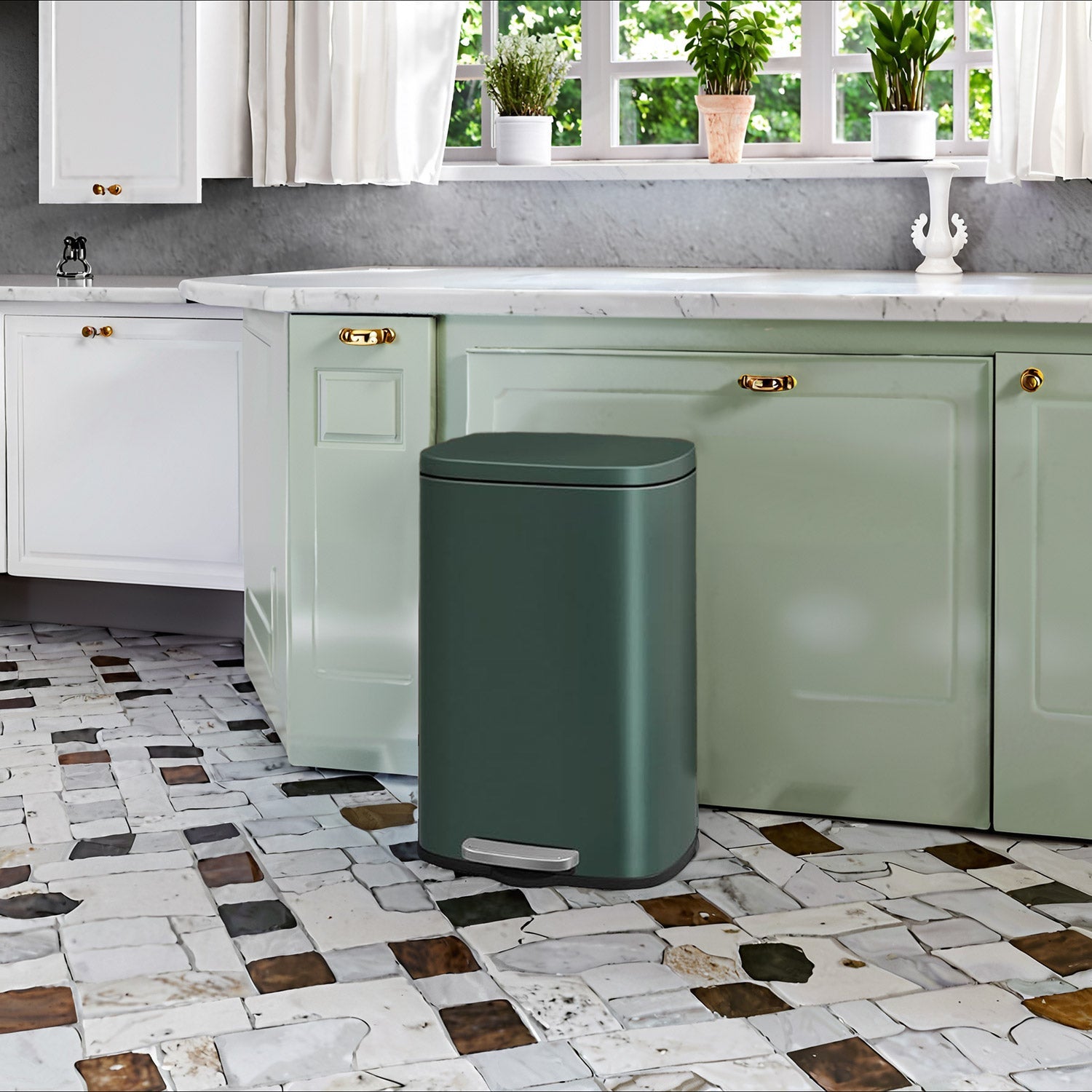 Pedal Rubbish Bin – Stainless Steel – Green – 50 L Soft Close with Removable Inner Bucket