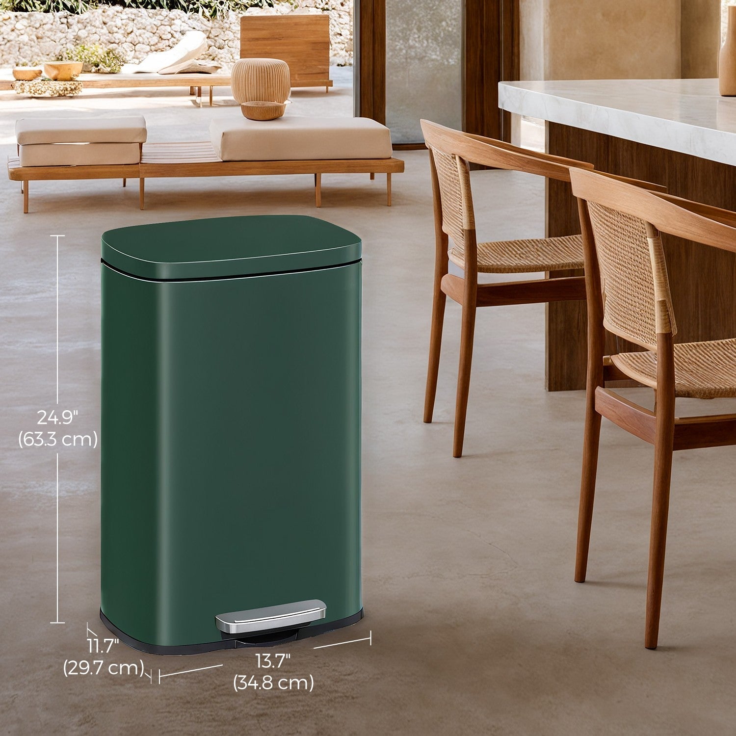 Pedal Rubbish Bin – Stainless Steel – Green – 50 L Soft Close with Removable Inner Bucket