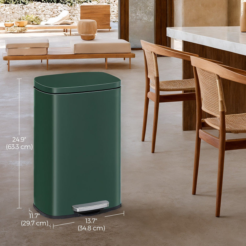 Pedal Rubbish Bin – Stainless Steel – Green – 50 L Soft Close with Removable Inner Bucket