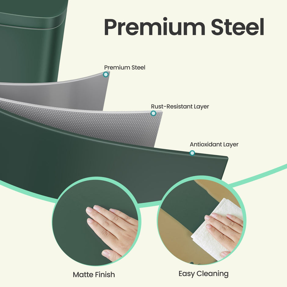 Pedal Rubbish Bin – Stainless Steel – Green – 50 L Soft Close with Removable Inner Bucket