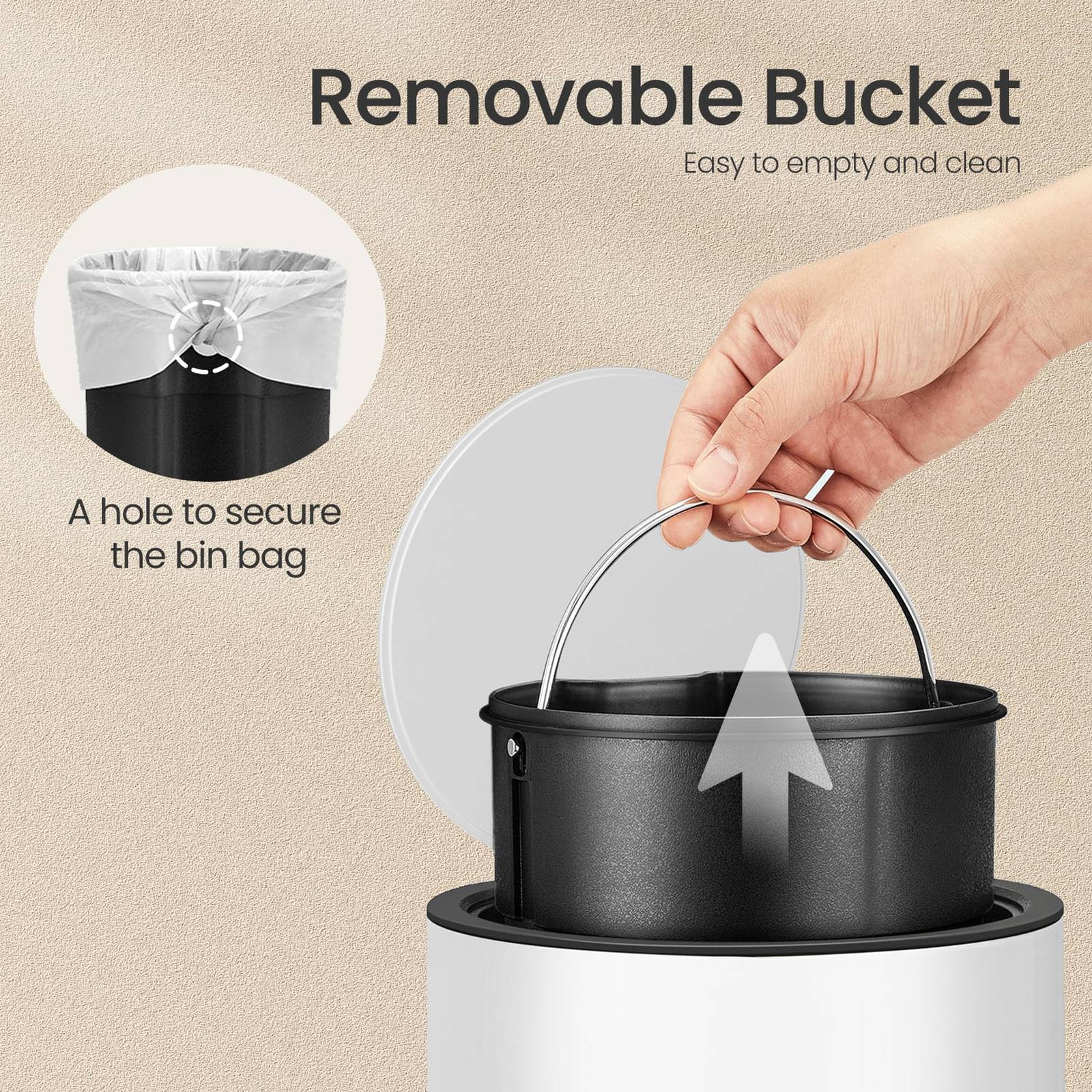 3L Bathroom Bin – ABS and Plastic – White – Soft Close Mechanism