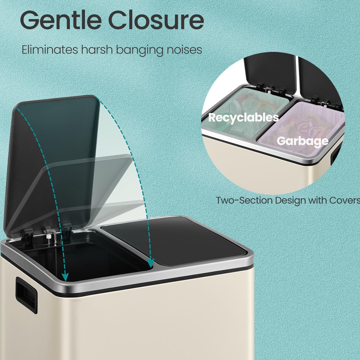 Dual Rubbish Bin – Stainless Steel – Sand Beige and Black – Soft Close with Inner Classified Buckets
