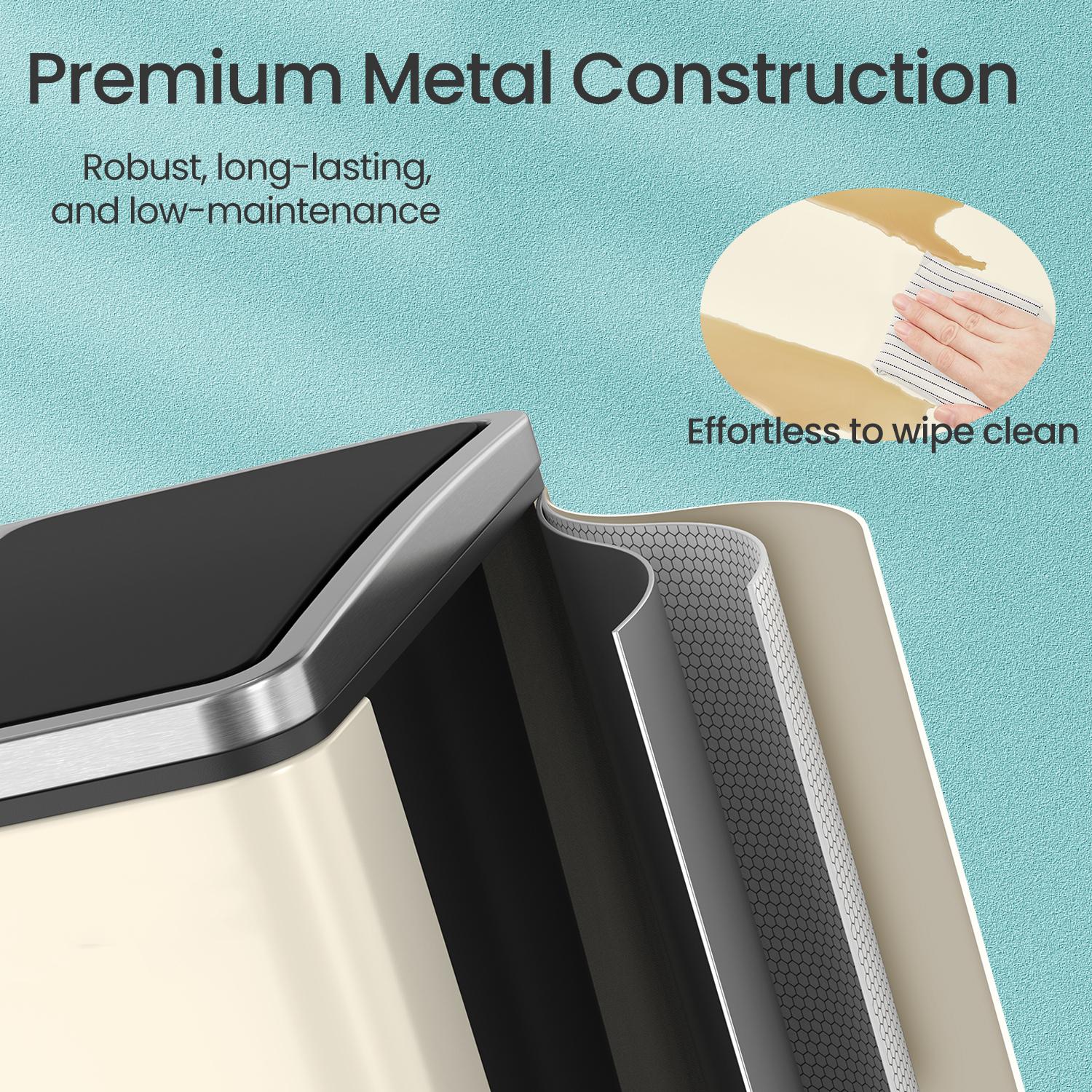 Dual Rubbish Bin – Stainless Steel – Sand Beige and Black – Soft Close with Inner Classified Buckets